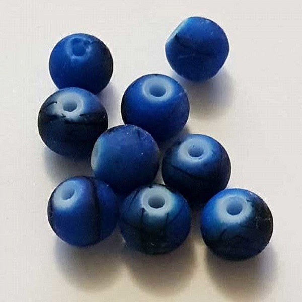 Perle Ronde effet gomme tachet&eacute; 10 mm Bleu 01
