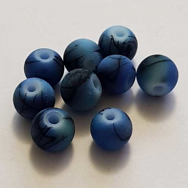 Perle Ronde effet gomme tachet&eacute; 10 mm Bleu 02