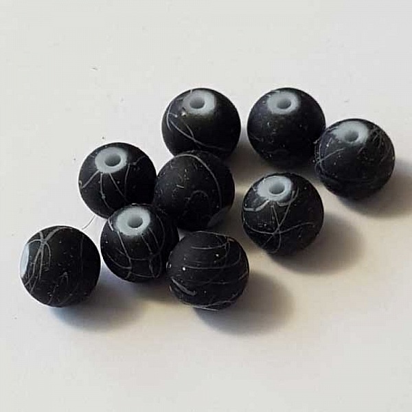 Perle Ronde effet gomme tachet&eacute; 10 mm Noir 01