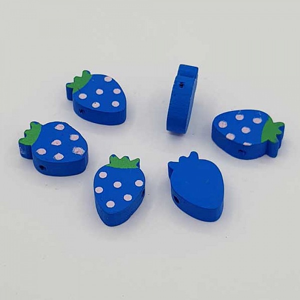 Perle bois forme fraise bleu N&deg;01-05