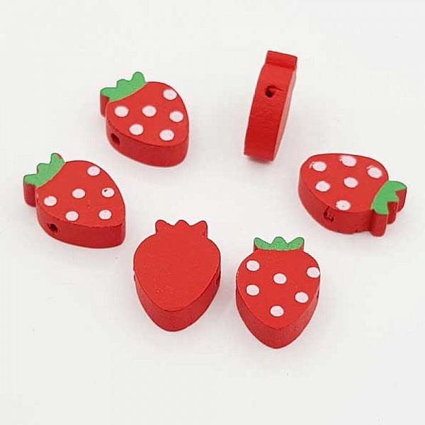 Perle bois forme fraise rouge N&deg;01-06
