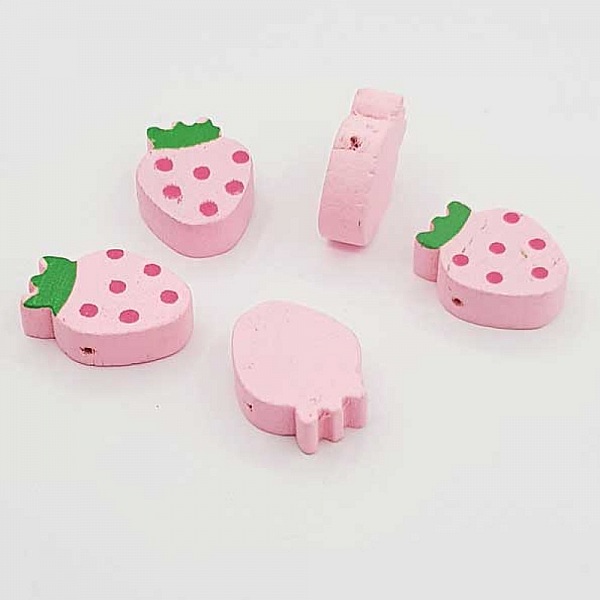 Perle bois forme fraise rose N&deg;01-01