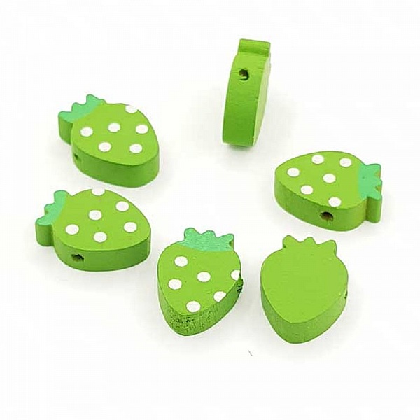Perle bois forme fraise vert N&deg;01-02