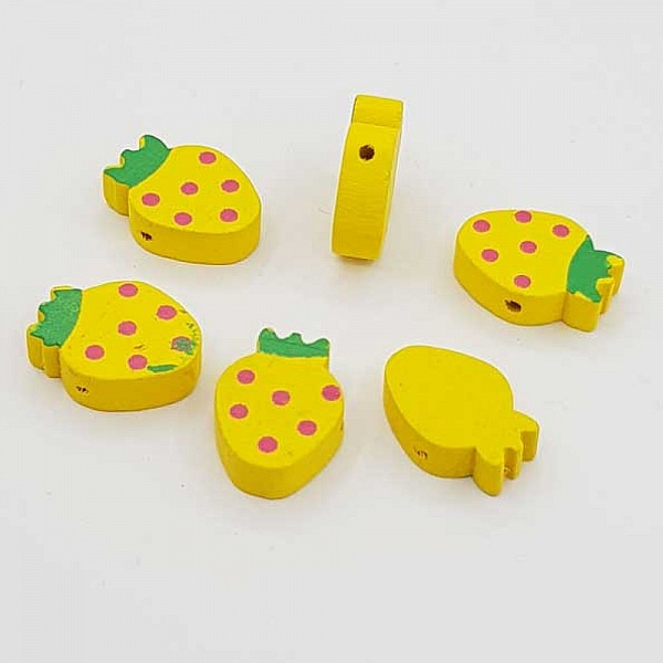 Perle bois forme fraise jaune N&deg;01-03