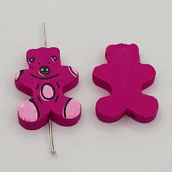 Perle bois forme ours mauve N&deg;01-03.