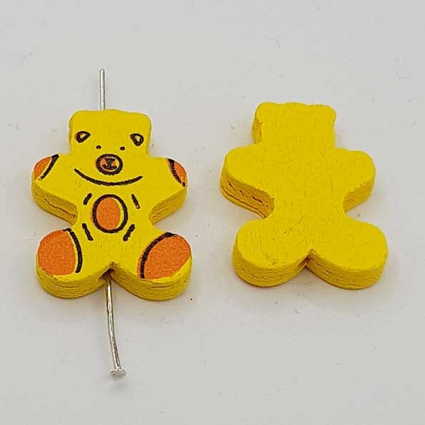 Perle bois forme ours jaune N&deg;01-05.