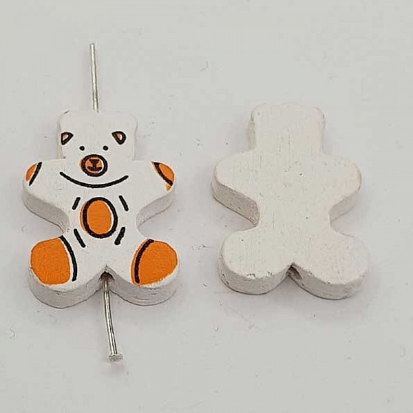 Perle bois forme ours blanc N&deg;01-06.