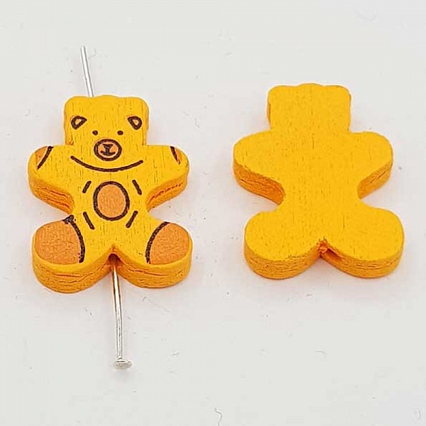Perle bois forme ours orange N&deg;01-07.