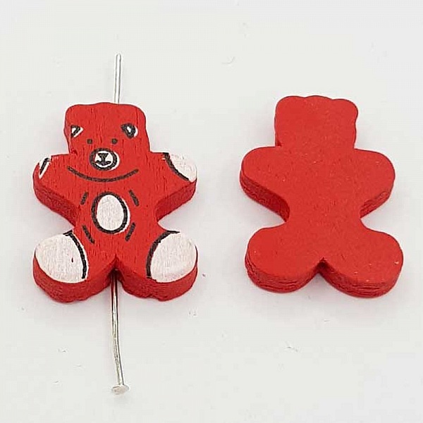 Perle bois forme ours rouge N&deg;01-02