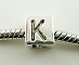 Perle carr&eacute; charms alphabet N&deg;01 lettre K m&eacute;tal argent&eacute; 7x7 mm