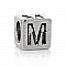 Perle carr&eacute; charms alphabet N&deg;01 lettre M m&eacute;tal argent&eacute; 7x7 mm