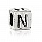 Perle carr&eacute; charms alphabet N&deg;01 lettre N m&eacute;tal argent&eacute; 7x7 mm