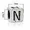 Perle carr&eacute; charms alphabet N&deg;01 lettre N m&eacute;tal argent&eacute; 7x7 mm