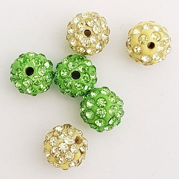 Perle en r&eacute;sine strass 10 mm style shamballa N&deg;12 x 7 pi&egrave;ces