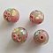 Perle fantaisie ronde c&eacute;ramique verre rose 15 mm N&deg;01 Fleurs