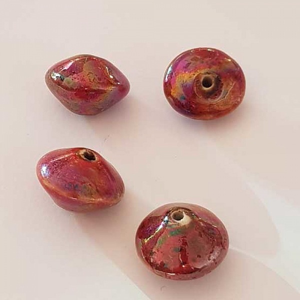 Perle fantaisie soucoupe c&eacute;ramique rouge 20 mm N&deg;4