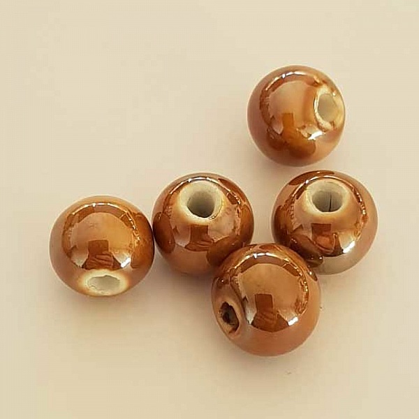 Perle ronde c&eacute;ramique marron 12 mm N&deg;02