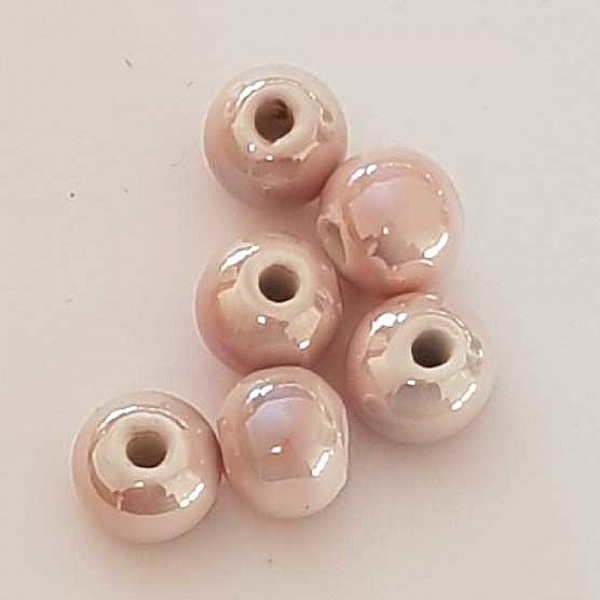 Perle ronde c&eacute;ramique rose 12 mm N&deg;06