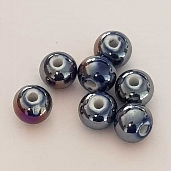 Perle ronde c&eacute;ramique bleu 12 mm N&deg;08
