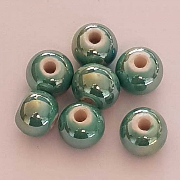 Perle ronde c&eacute;ramique vert 12 mm N&deg;09