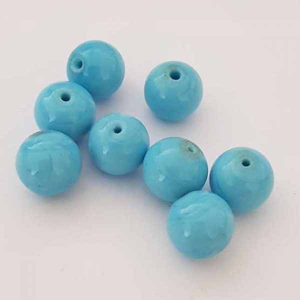 Perle ronde c&eacute;ramique bleu ciel 12 mm N&deg;14