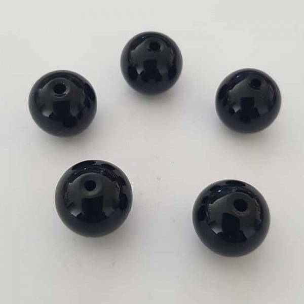 Perle ronde c&eacute;ramique noir 14 mm N&deg;003