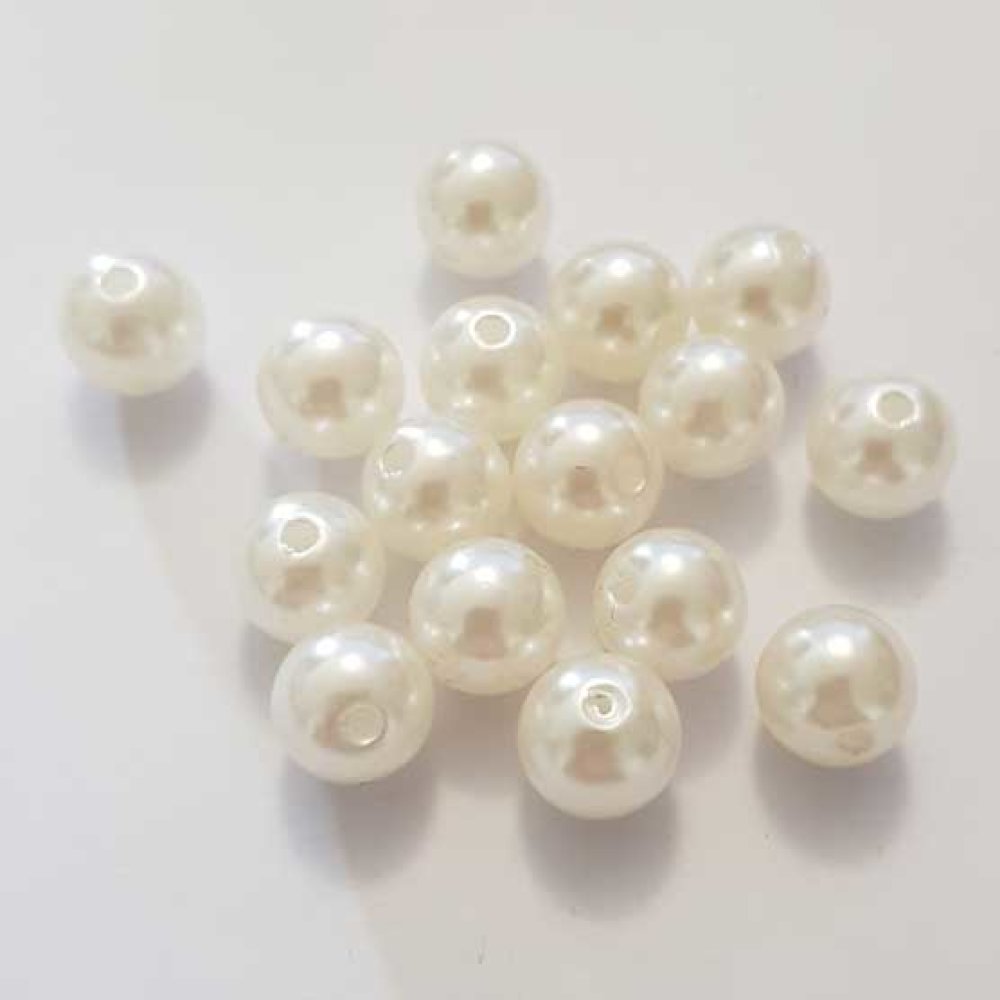 Perle ronde plastique effet nacr&eacute; blanc 12 mm N&deg;01