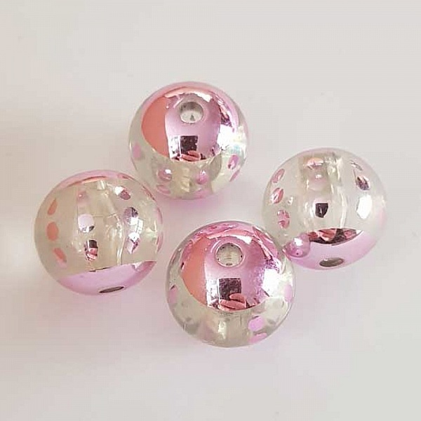 Perle ronde plastique fantaisie rose 25 mm N&deg;07