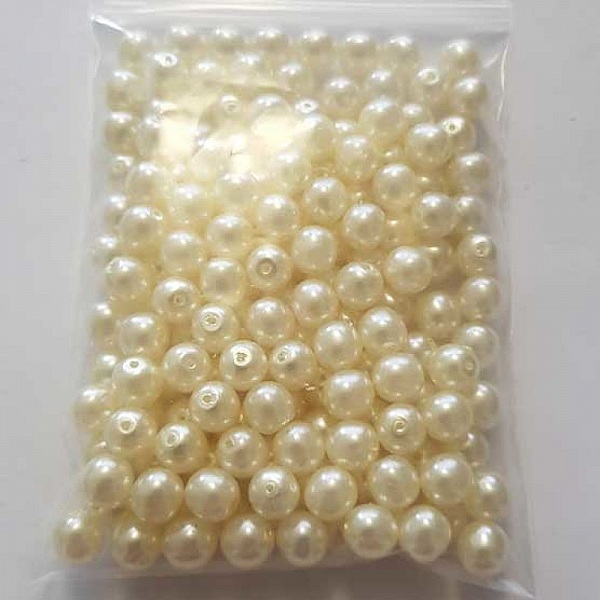 Perle ronde verre effet nacr&eacute; cr&egrave;me 6 mm N&deg;01