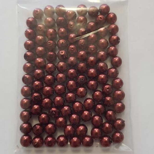 Perle ronde verre effet nacr&eacute; rouge fonc&eacute; 6 mm N&deg;01