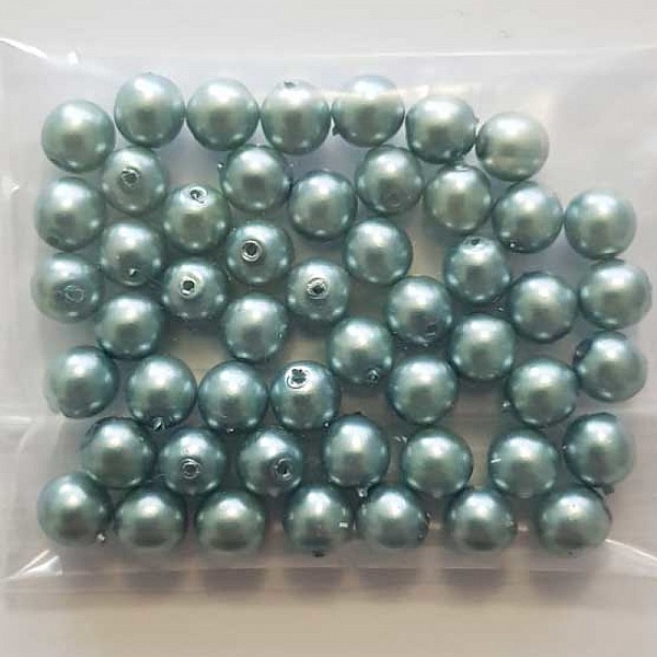 Perle ronde verre effet nacr&eacute; bleu vert 6 mm N&deg;01