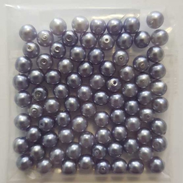 Perle ronde verre effet nacr&eacute; bleu mauve 6 mm N&deg;01