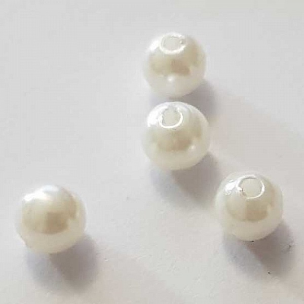 Perle ronde verre effet nacr&eacute; blanc 6 mm N&deg;01