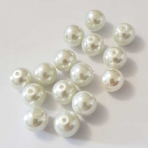 Perle ronde verre effet nacr&eacute; blanc-01 10 mm N&deg;01