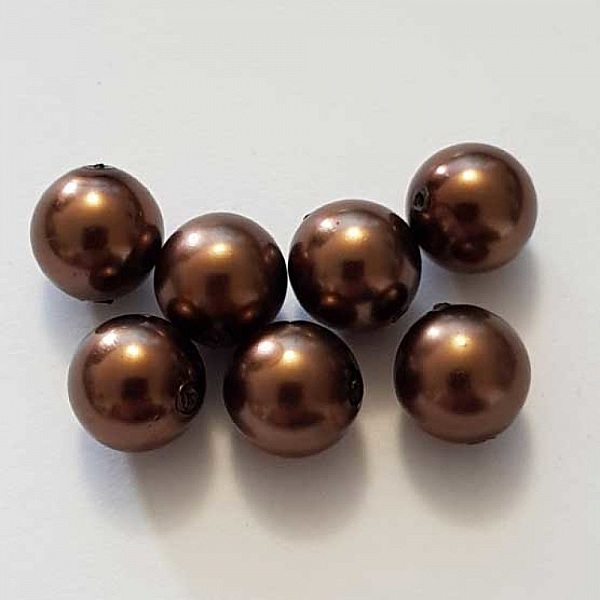 Perle ronde verre effet nacr&eacute; marron-01 10 mm N&deg;01