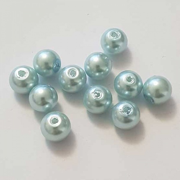 Perle ronde verre effet nacr&eacute; bleu 10 mm N&deg;01