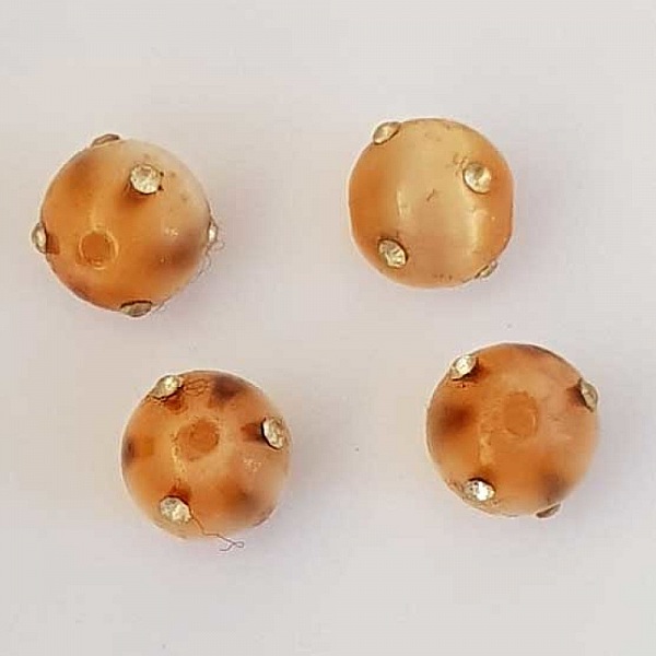 Perle ronde verre &oelig;il de chat saumon et strass 10 mm N&deg;01