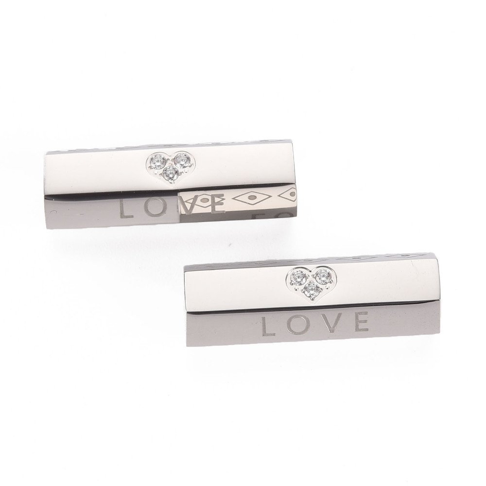 Perle tube 26 mm Love Acier Inoxydable et Strass Argent N&deg;01