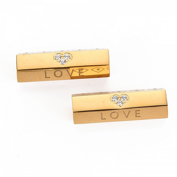 Perle tube 26 mm Love Acier Inoxydable et Strass Dor&eacute; N&deg;01
