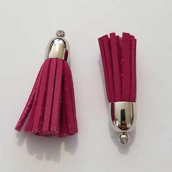 Pompon cuir uni 38 mm N&deg;19 Fushia