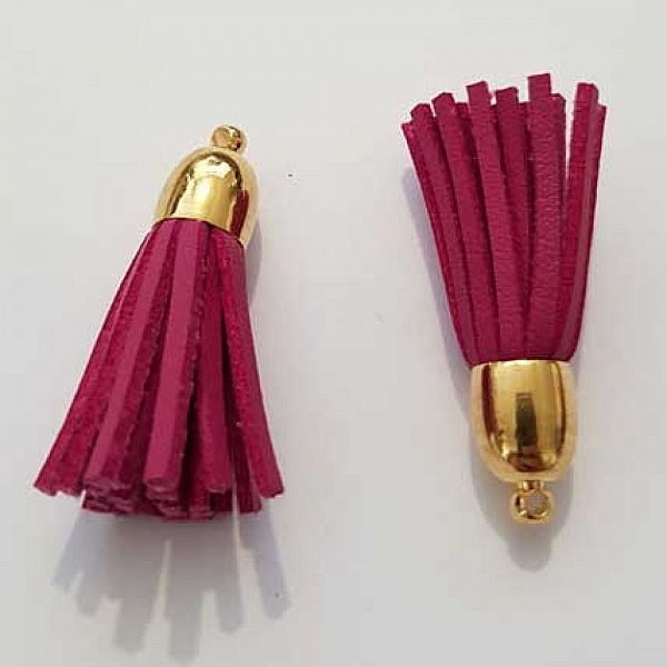 Pompon cuir uni 38 mm N&deg;20 Fushia
