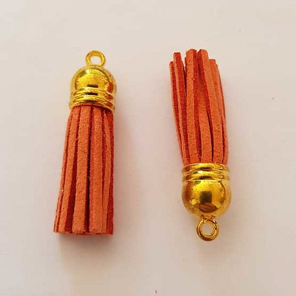 Pompon su&eacute;dine uni 38 mm N&deg;04 Orange 01