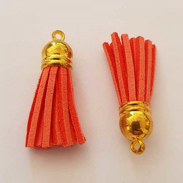 Pompon su&eacute;dine uni 38 mm N&deg;05 Orange 02