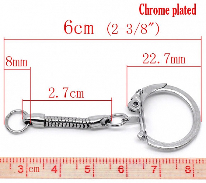 Porte cl&eacute;s argent&eacute; en m&eacute;tal 6 cm