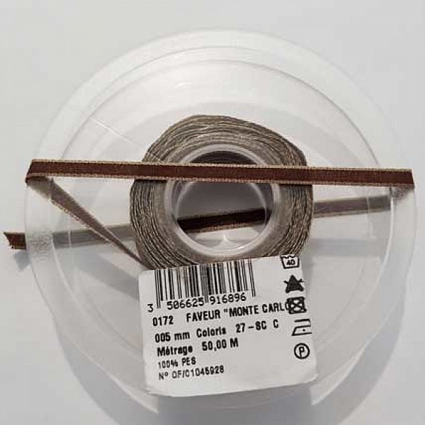 Ruban Galon 05 mm motif uni N&deg;01 marron