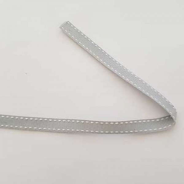 Ruban Galon En Polyester Gris Piqure Blanc 10 mm