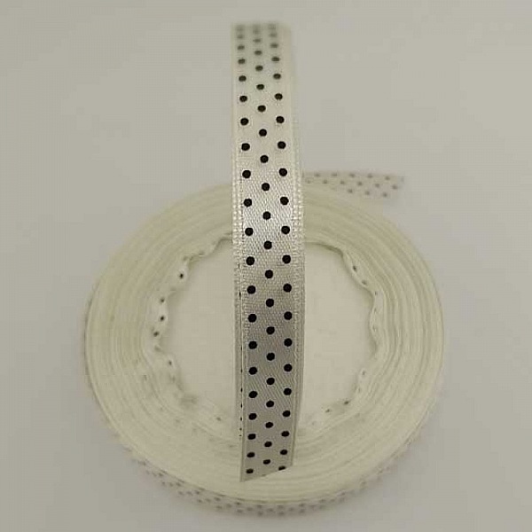Ruban a pois blanc et noir de 10 mm au m&egrave;tre