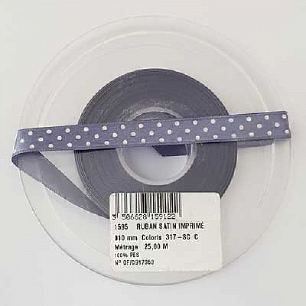 Ruban a pois bleu et blanc de 10 mm au m&egrave;tre