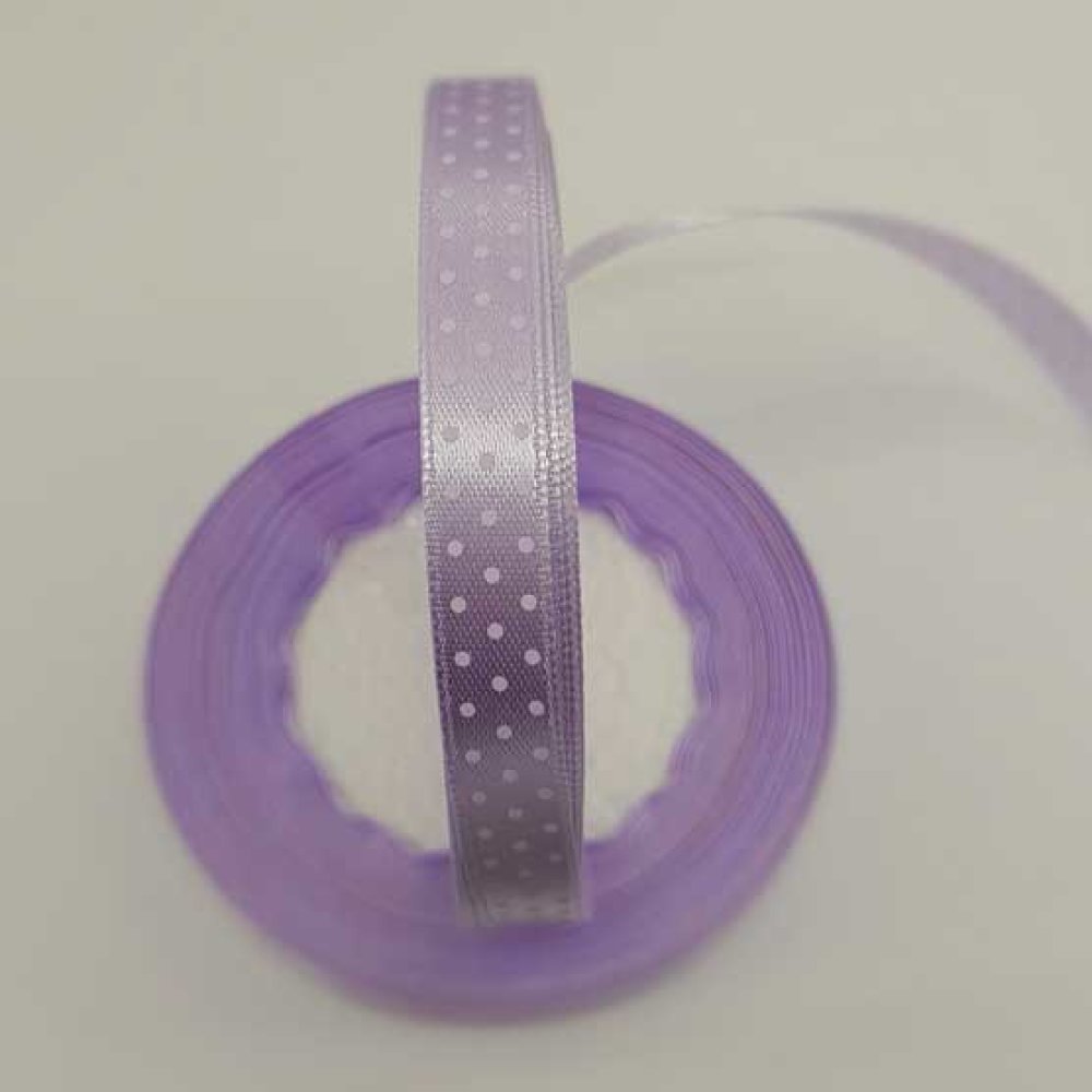 Ruban a pois mauve et blanc de 10 mm au m&egrave;tre