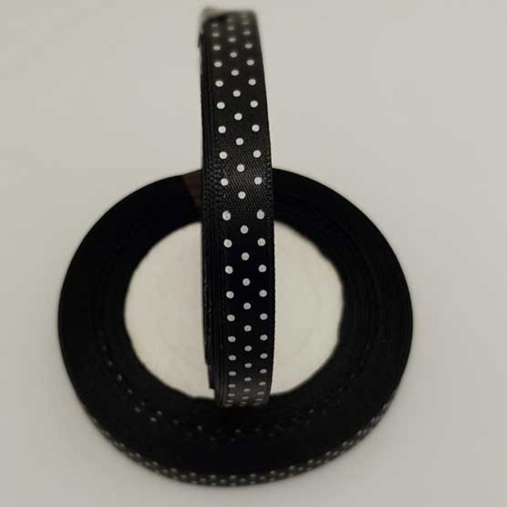 Ruban a pois noir et blanc de 10 mm au m&egrave;tre